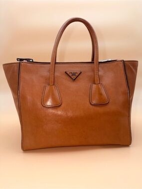 Prada Glacé Calf twin pocket tote Naturale